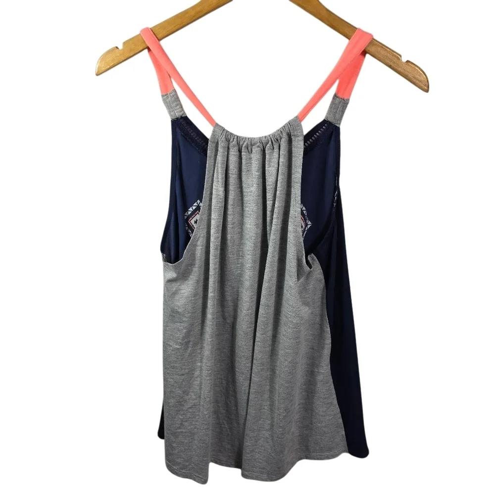 Rewind Navy Aztec Tank with Coral Straps and Gray Side Panels Size Xl - Picture 2 of 8